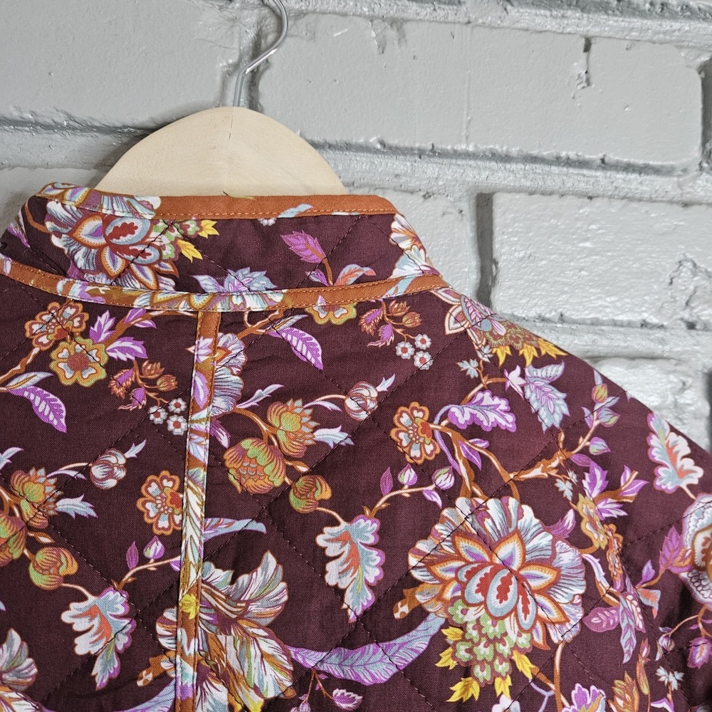 7 For All Mankind Women Cropped Quilted Floral Barn Jacket Chore Coat L Red NWT - Picture 6 of 16